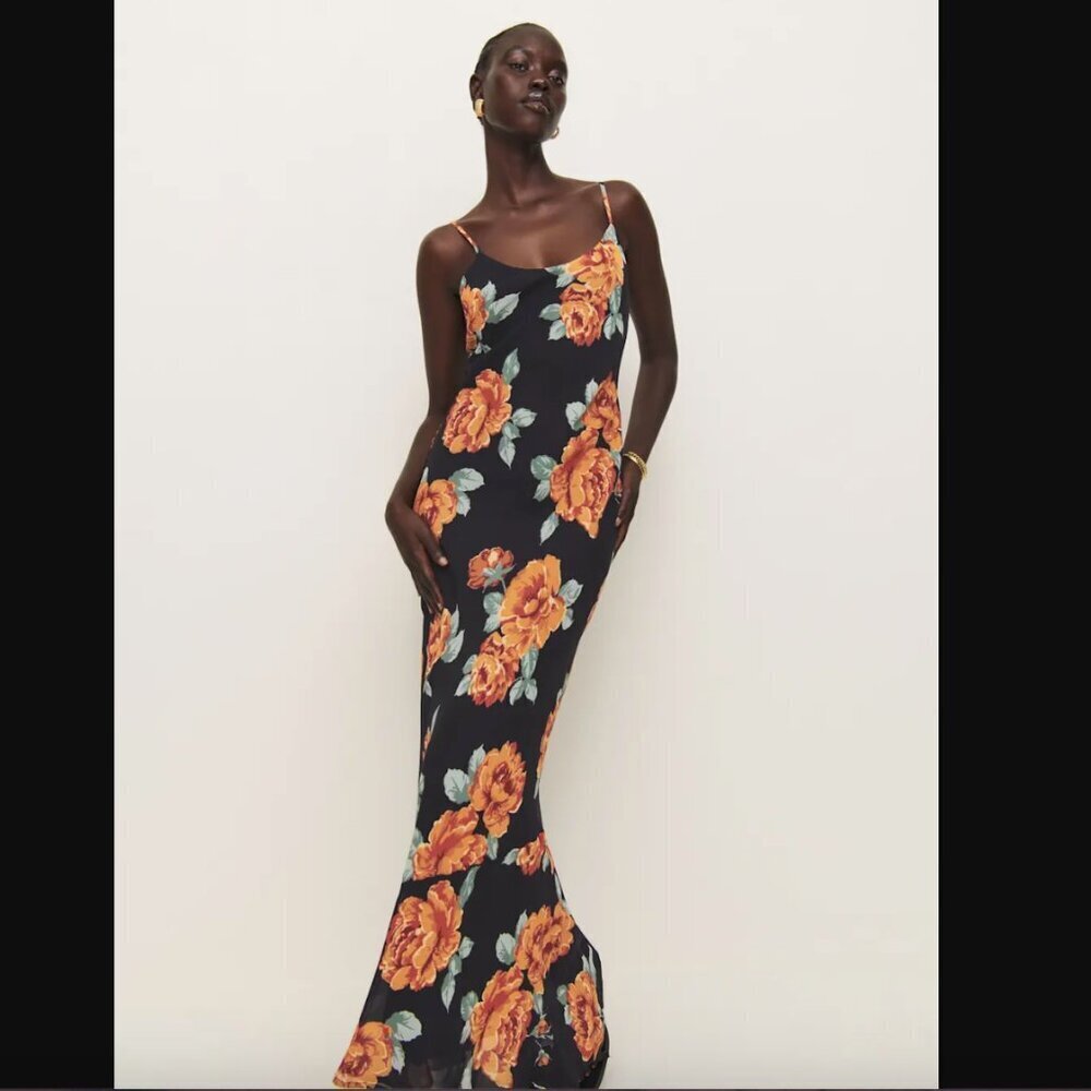 Reformation Parma Consuelo Black & Orange Floral Maxi Dress M NWT